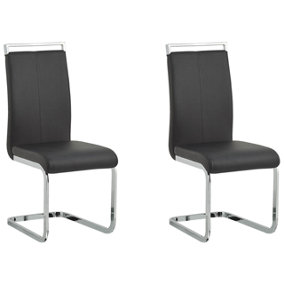 Dining Chair Set of 2 Faux Leather Black GREEDIN