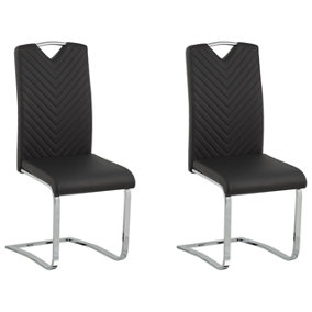 Dining Chair Set of 2 Faux Leather Black PICKNES