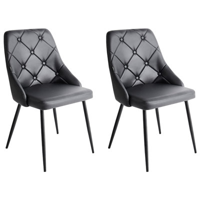 Dining Chair Set of 2 Faux Leather Black VALERIE | DIY at B&Q