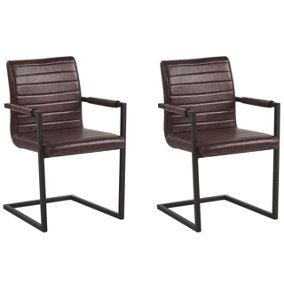 Dining Chair Set of 2 Faux Leather Brown BUFORD