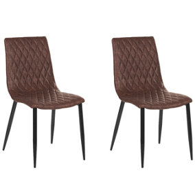 Dining Chair Set of 2 Faux Leather Dark Brown MONTANA