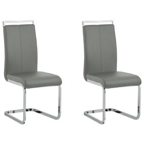 Dining Chair Set of 2 Faux Leather Grey GREEDIN