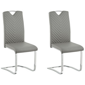 Dining Chair Set of 2 Faux Leather Light Grey PICKNES