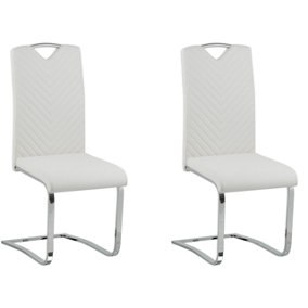 Dining Chair Set of 2 Faux Leather Off-White PICKNES