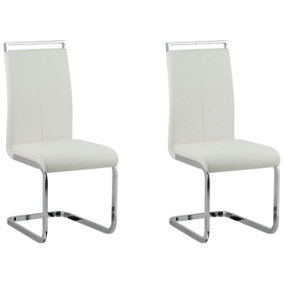 Dining Chair Set of 2 Faux Leather White GREEDIN