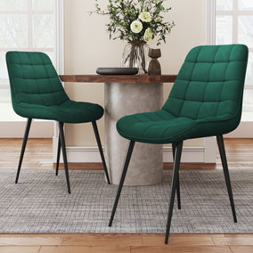 Dining Chair Set of 2 Green Velvet Upholstered Dining Chairs with Metal Legs