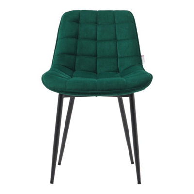 Dining Chair Set of 2 Green Velvet Upholstered Dining Chairs with Metal Legs