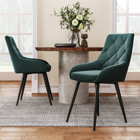 Dining Chair Set of 2 Green Velvet Upholstered Metal Legs Dining Chairs