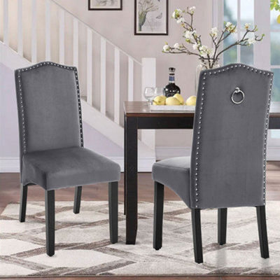 Dining Chair Set of 2 Grey Elegant Velvet High Back Dinning Chairs