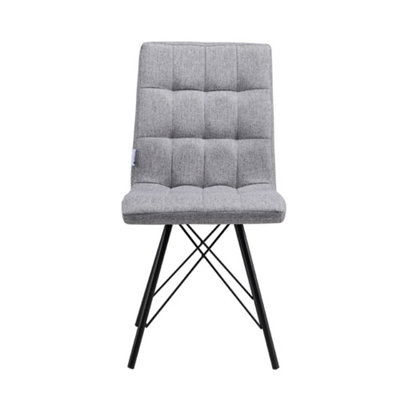 Dining Chair Set of 2 Grey Linen Fabric Dining Chairs with Metal Legs