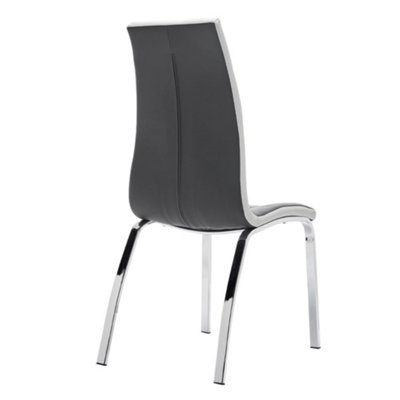 Dining Chair Set of 2 Grey PU Leather Contemporary Dining Chairs with Electroplated Metal Leg