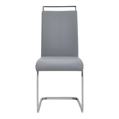 Dining Chair Set of 2 Grey PU Leather Upholstery Dining Chairs with Metal Leg