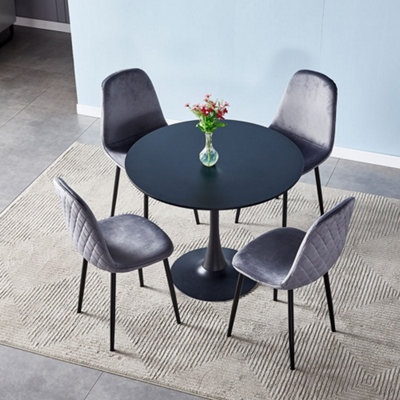 Dining Chair Set of 2 Grey Velvet Upholstered Dining Chairs Rhombus Patterned Back