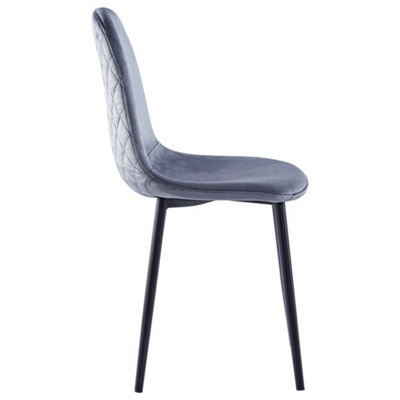 Dining Chair Set of 2 Grey Velvet Upholstered Dining Chairs Rhombus Patterned Back