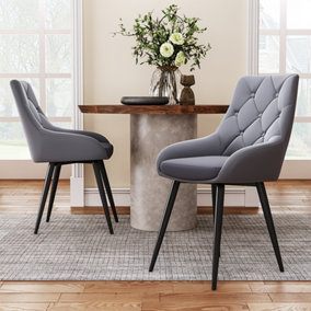 Dining Chair Set of 2 Grey Velvet Upholstered Dining Chairs with Metal Legs