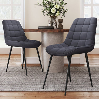 Dining Chair Set of 2 Grey Velvet Upholstered Dining Chairs with Metal Legs