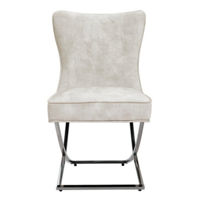 Dining Chair Set of 2 High Back Beige Velvet Dining Chairs