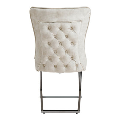 Dining Chair Set of 2 High Back Beige Velvet Dining Chairs