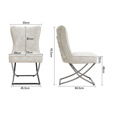 Dining Chair Set of 2 High Back Beige Velvet Dining Chairs