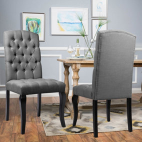 Dining Chair Set of 2 Linen Upholstered Dining Chairs with Wood Legs