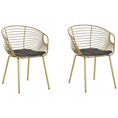 Dining Chair Set of 2 Metal Gold HOBACK