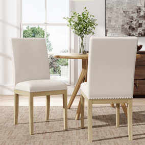 Dining Chair Set of 2 Modern Beige Linen Upholstered Dining Chairs