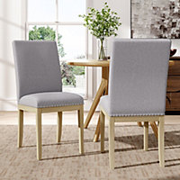 Dining Chair Set of 2 Modern Grey Linen Upholstered Dining Chairs