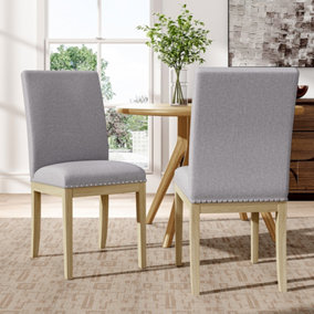 Dining Chair Set of 2 Modern Grey Linen Upholstered Dining Chairs
