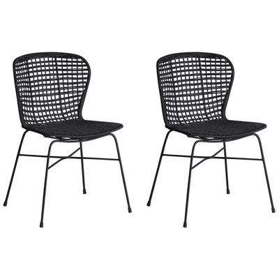 Dining Chair Set of 2 Rattan Black ELFROS