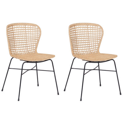 Dining Chair Set of 2 Rattan Natural ELFROS