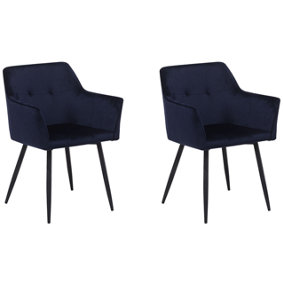 Dining Chair Set of 2 Velvet Dark Blue JASMIN