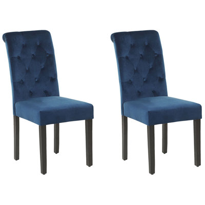 Dining Chair Set of 2 Velvet Dark Blue VELVA II