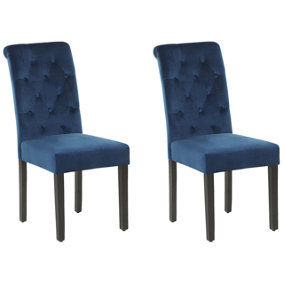 Dining Chair Set of 2 Velvet Dark Blue VELVA