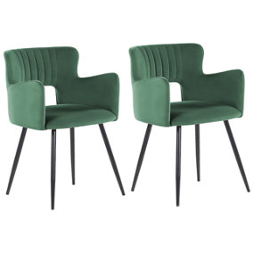 Dining Chair Set of 2 Velvet Dark Green SANILAC