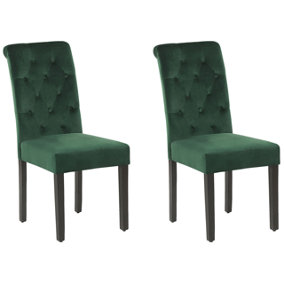 Dining Chair Set of 2 Velvet Dark Green VELVA