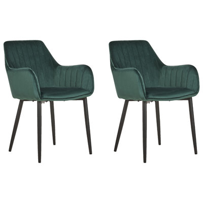 Dining Chair Set of 2 Velvet Dark Green WELLSTON