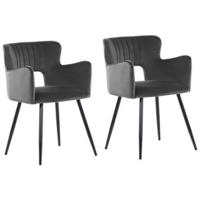 Dining Chair Set of 2 Velvet Dark Grey SANILAC