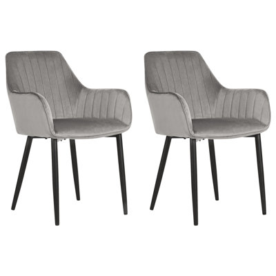 Dining Chair Set of 2 Velvet Dark Grey WELLSTON