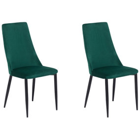 Dining Chair Set of 2 Velvet Emerald Green CLAYTON