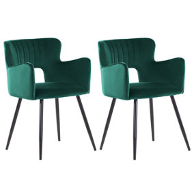 Dining Chair Set of 2 Velvet Emerald Green SANILAC