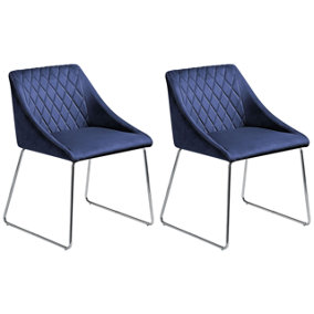 Dining Chair Set of 2 Velvet Navy Blue ARCATA