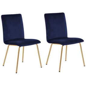 Dining Chair Set of 2 Velvet Navy Blue RUBIO