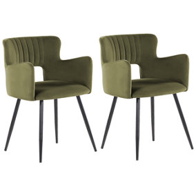 Dining Chair Set of 2 Velvet Olive Green SANILAC