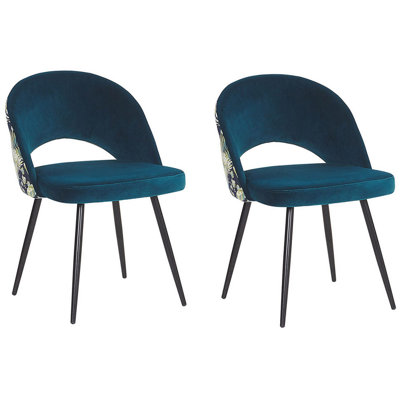 Dining Chair Set of 2 Velvet Sea Blue VIVIAN at B&Q