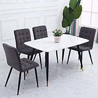 Dining Chair Set of 4 Dark Grey Frosted Velvet Dining Chairs Kitchen Accent Chair with Metal Legs