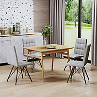 Dining Chair Set of 4 Grey Linen Fabric Dining Chairs with Metal Legs