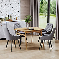 Dining Chair Set of 4 Grey Velvet Upholstered Dining Chairs with Metal Legs