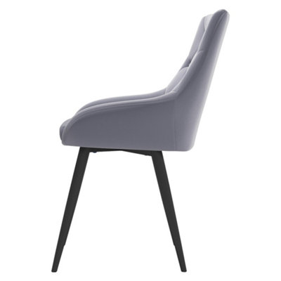 Dining Chair Set of 4 Grey Velvet Upholstered Dining Chairs with Metal Legs