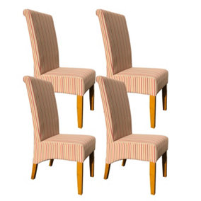 Dining Chair Set of 4, Lined Fabric High Back Dining Chairs with Solid Oak Legs,Load Capacity 120KG, Fully Assembled - Beach Strip