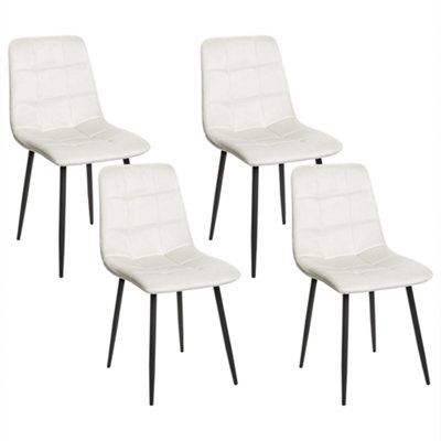 Dining Chair Set of 4 Velvet Off-White POWELL at B&Q